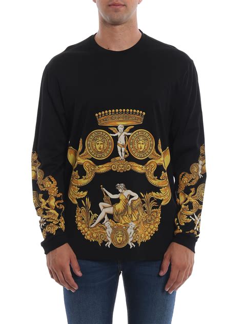 versace long sleeve t shirt black|Versace baroque t shirt.